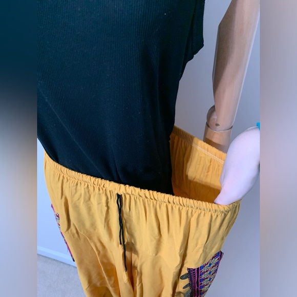 Mustard Yellow with Pink Floral Hobo Tatreez Sherwal Baggy Pants - Picture 11 of 16